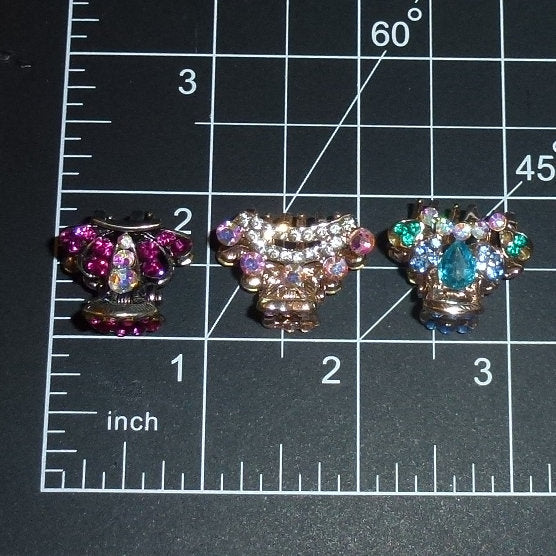 Puppy Bows mini jaw clip crowns gold rhinestone pet hair barrette 1" (fb513)