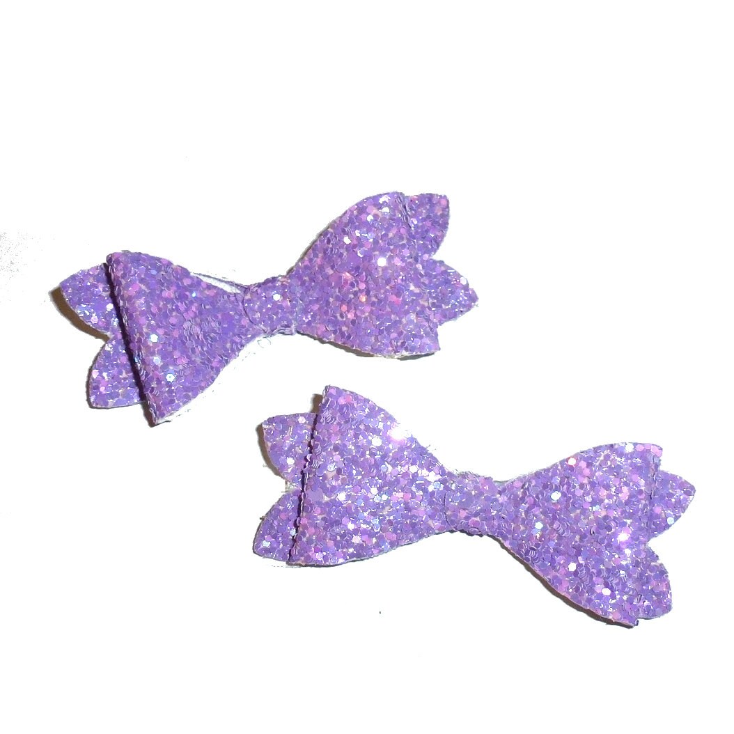 Dog hair small glitter bows CLEARANCE 2 pet grooming bow purple barrette clip (fb510)