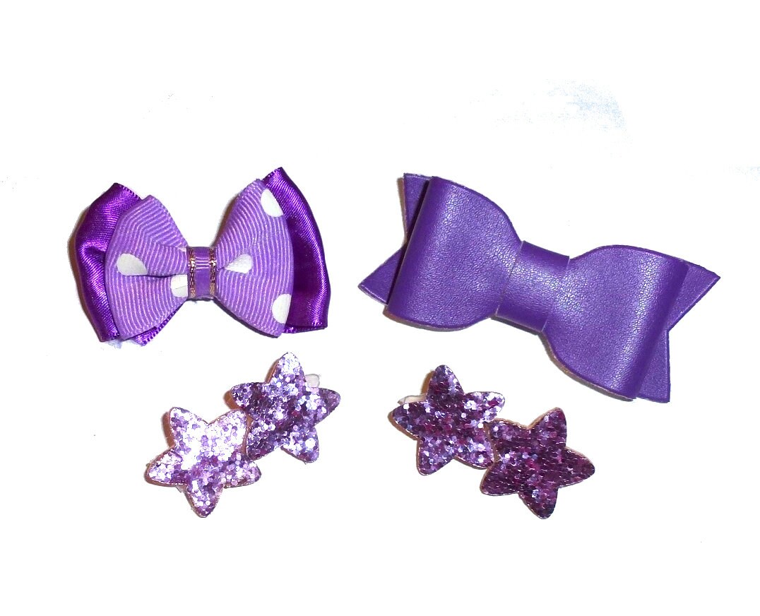Dog hair small bows CLEARANCE 4 pet grooming bow purple barrette clip (fb501)
