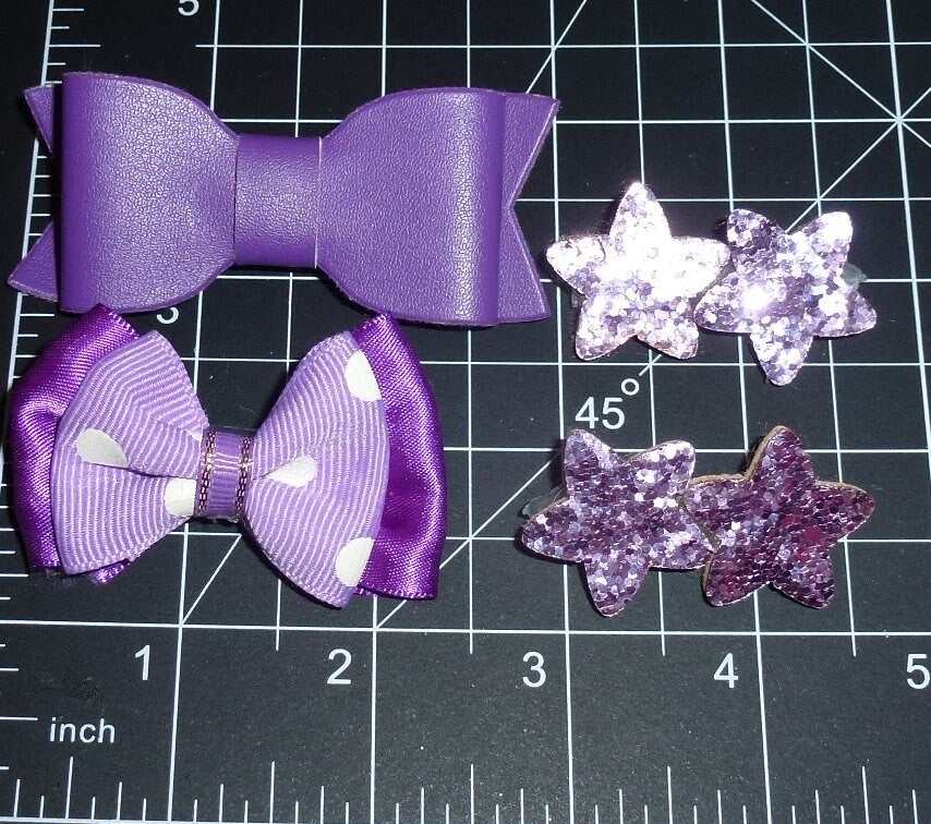 Dog hair small bows CLEARANCE 4 pet grooming bow purple barrette clip (fb501)