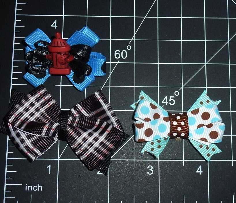 Dog hair small bows CLEARANCE pet grooming bow for boys black blue bands or barrette clip. (fb505)