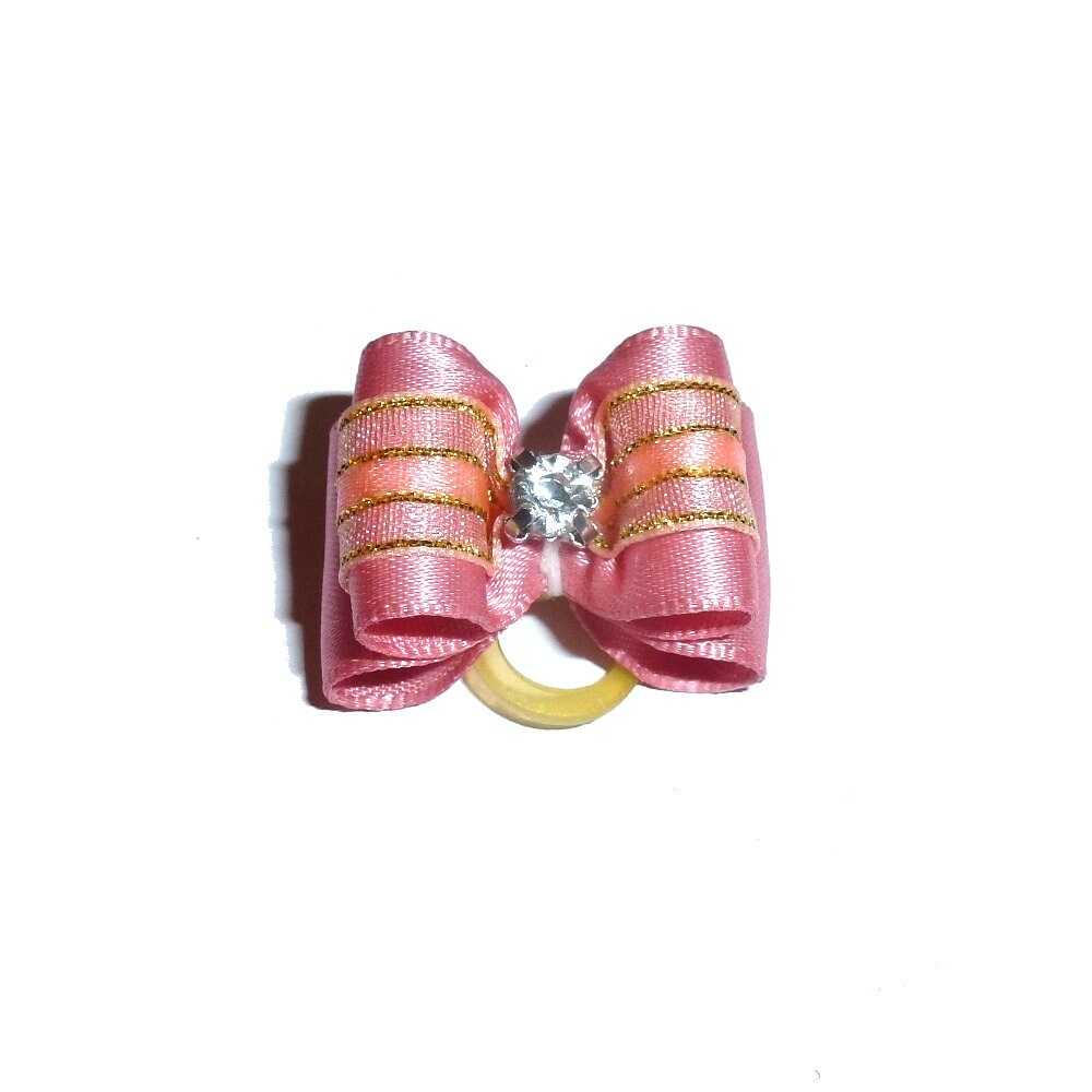 Puppy bows ~ 7/8" peach kiss pet hair show bow barrettes or bands (FB290c)
