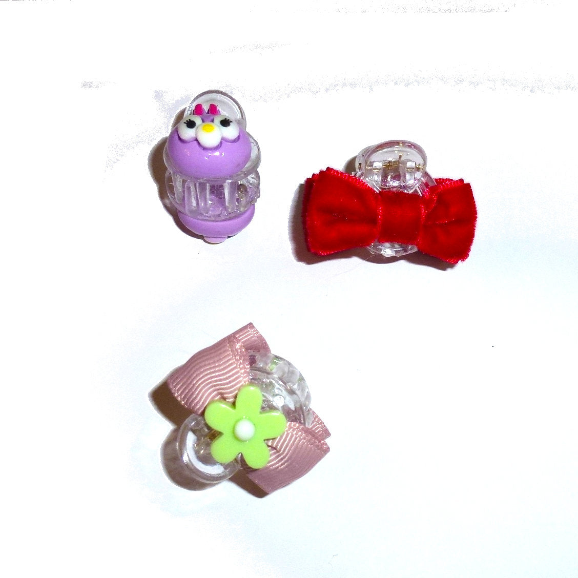 Puppy Bows ~ Dog bow 3 small jaw clips for hair or collar clips red velvet bow tiny bunny ~ (fb18A)