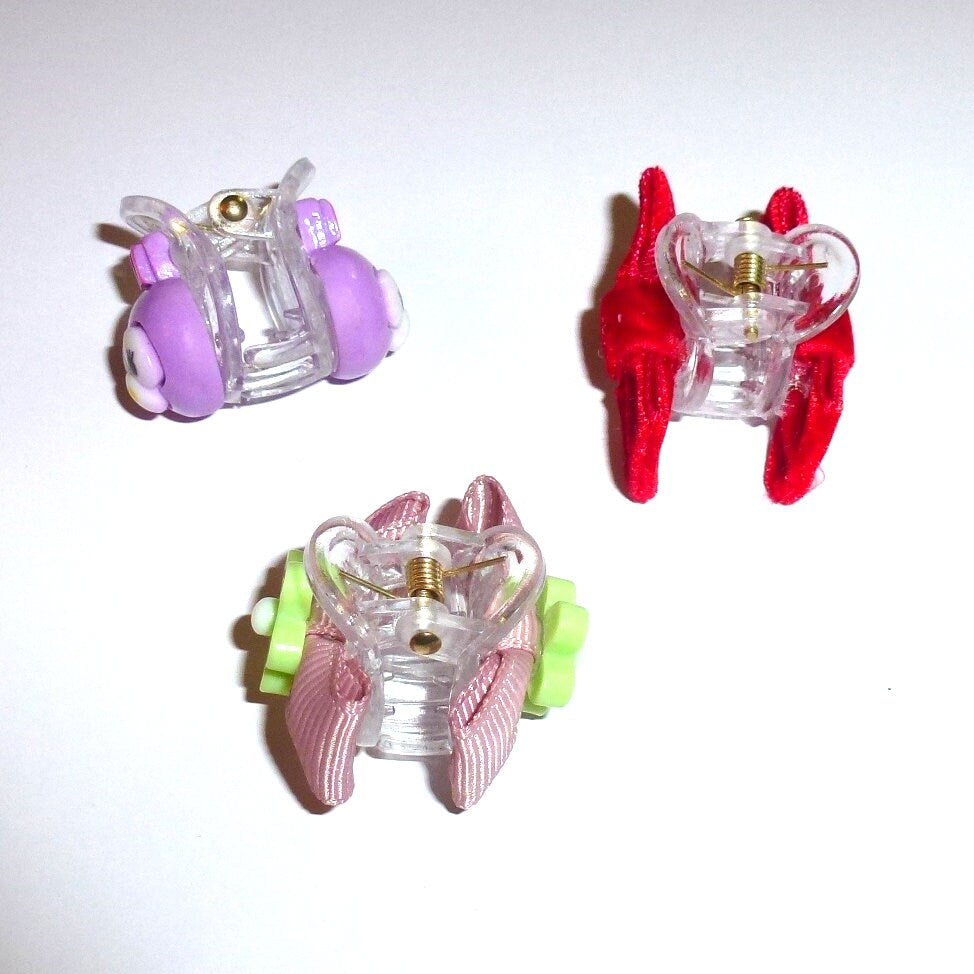 Puppy Bows ~ Dog bow 3 small jaw clips for hair or collar clips red velvet bow tiny bunny ~ (fb18A)