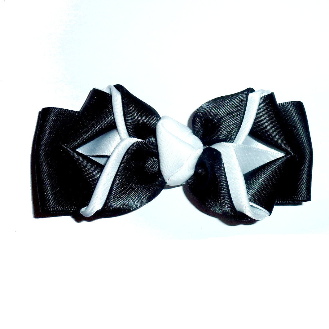 Puppy Bows ~ Black/white satin bowtie collar slide attachment accessory (fb145c)