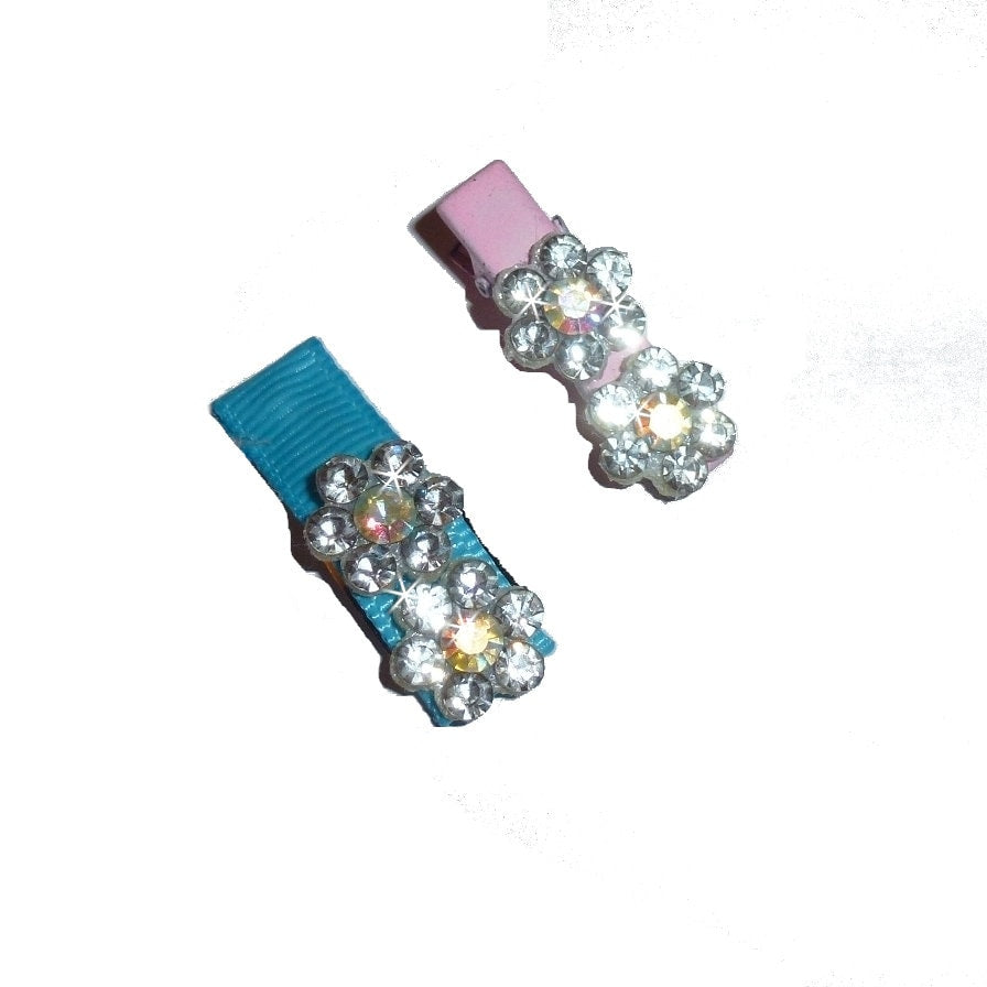 Dog hair clips crystal flowers 1.25" wide pet hair barrette bow