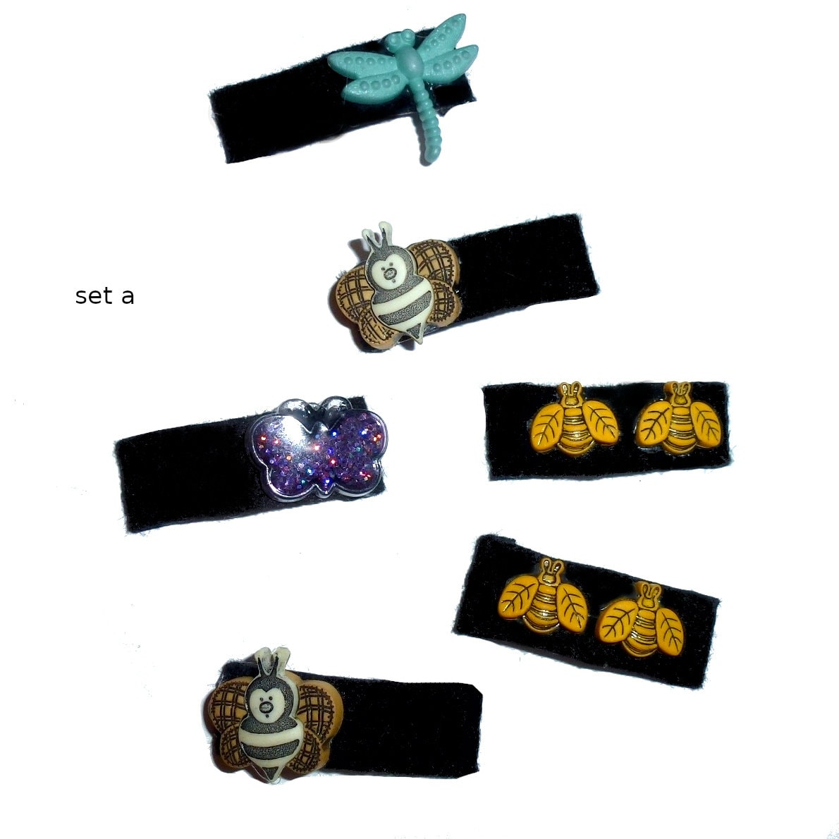 Puppy Bows set of 6 felt covered jewel snap clips with bumble bees (fb6)