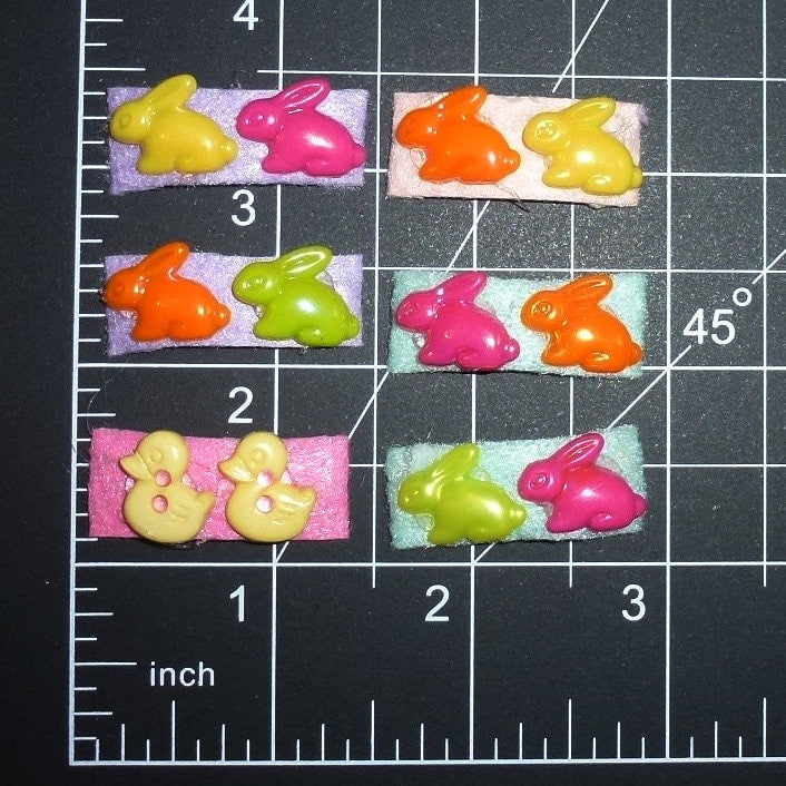 Puppy Bows set of 6 felt covered jewel snap clips with easter bunny rabbits (fb6)