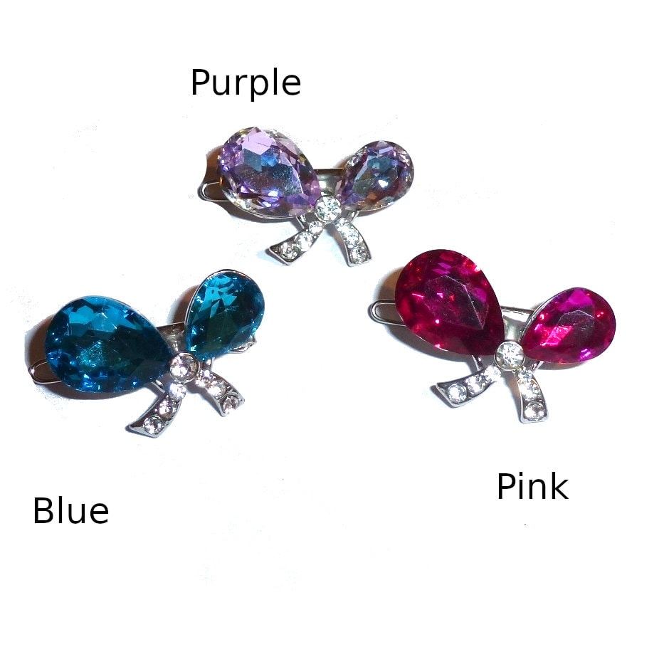 Puppy Bows ~ TINY 1" rhinestone crystal bowknot dog bow pet hair clip topknot barrette 3 colors!! (rb80)
