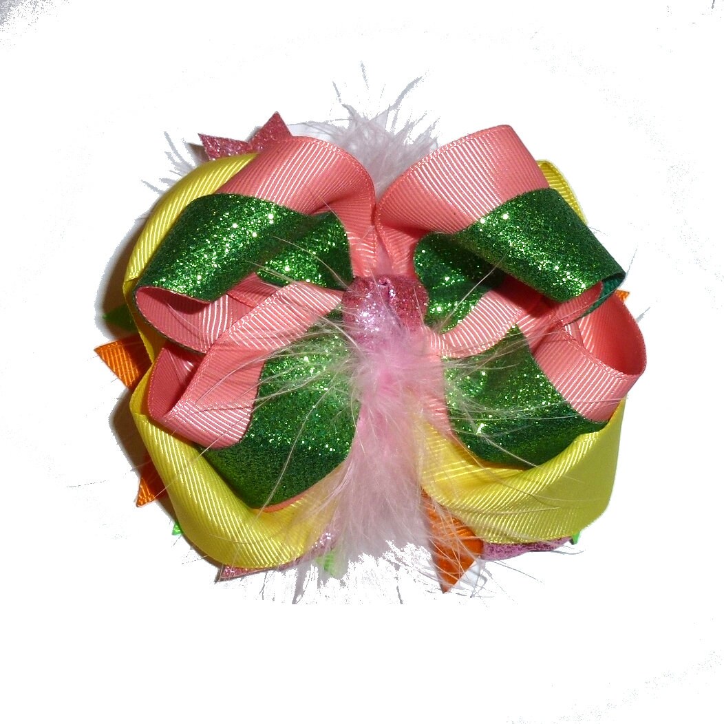 Puppy Bows ~ New year's Northern lights glitter bow 5" big bowknot bow bands or barrette or collar slide (DC45)