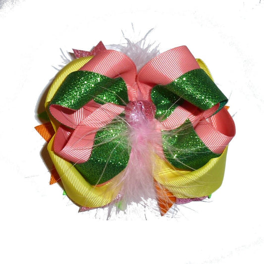 Puppy Bows ~  New year's Northern lights  glitter bow 5" big  bowknot bow bands or barrette or collar slide  (DC45)