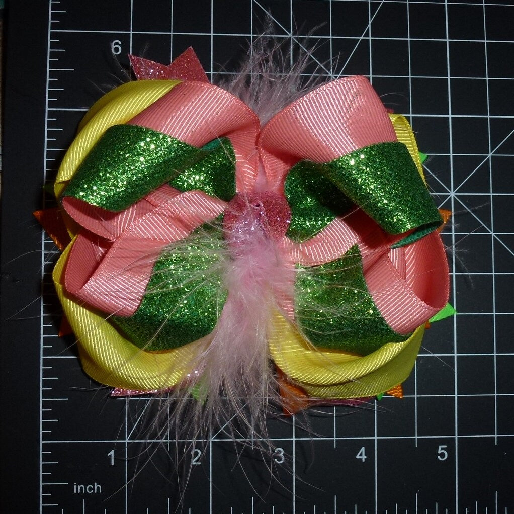 Puppy Bows ~ New year's Northern lights glitter bow 5" big bowknot bow bands or barrette or collar slide (DC45)