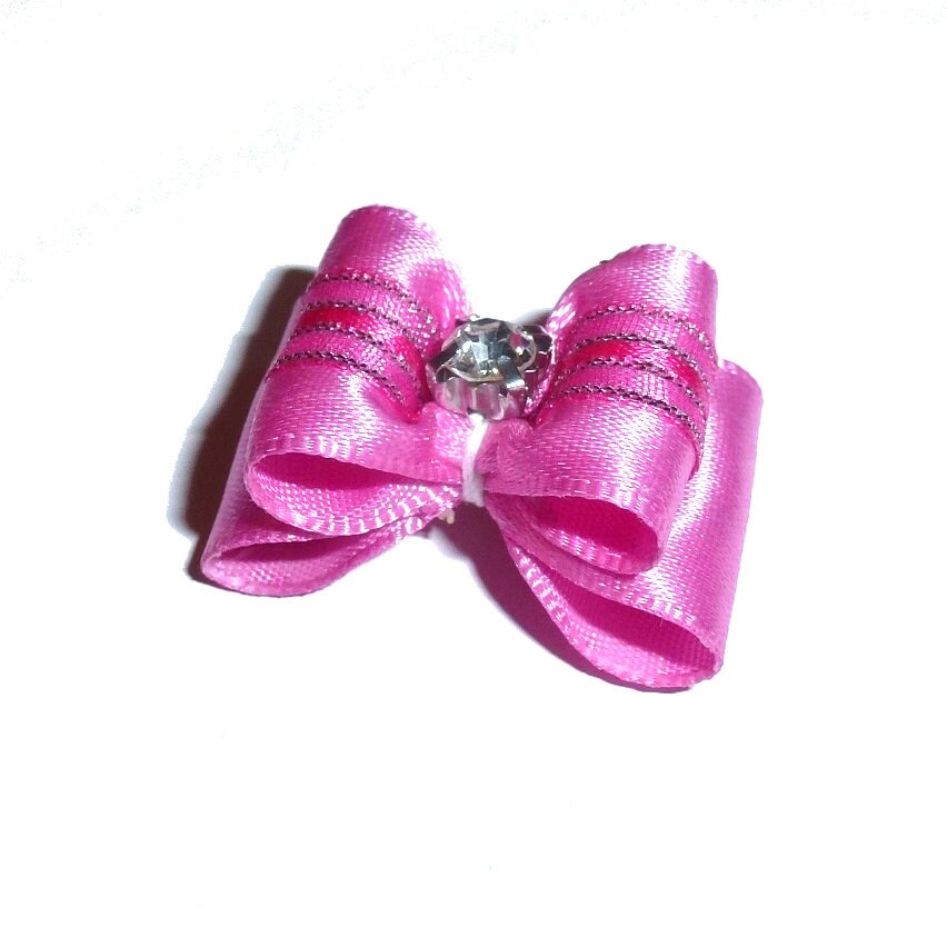Puppy bows ~ 7/8" hot pink kiss pet hair show bow barrettes or bands (FB290c)