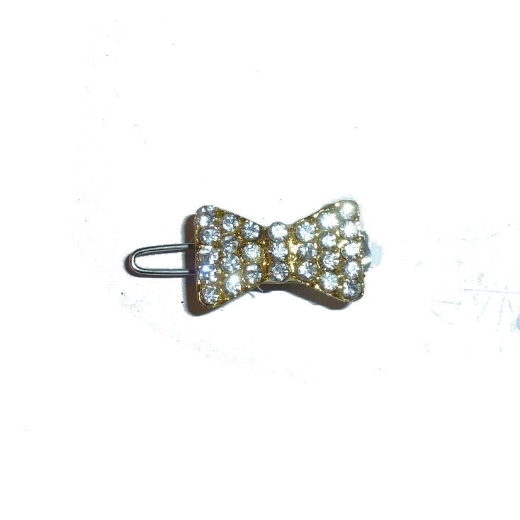 Dog Bows gold crystal bow tie rhinestone Super tiny 3/4" pet hair barrette clip (TB11)