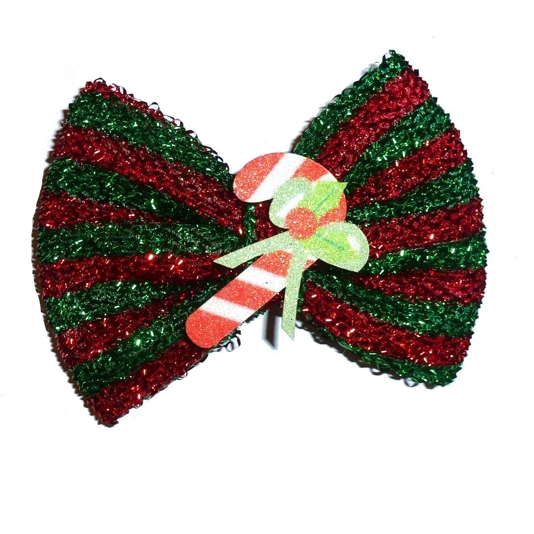 Metallic bowtie dog bow Christmas collar slide accessory flower red green (dc25)
