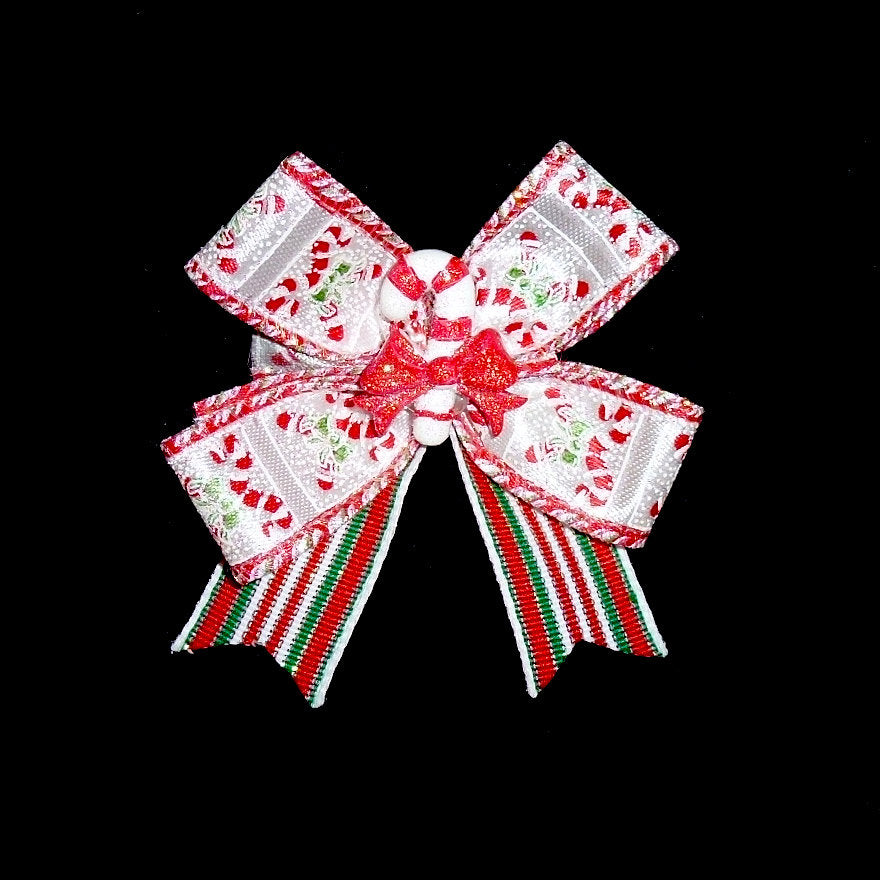 Christmas dog bow Glitter candy canes dog collar slide accessory hair bows barrettes or bands (dc11)