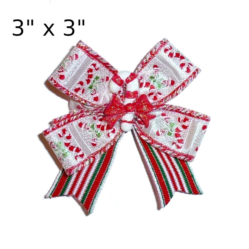 Christmas dog bow Glitter candy canes dog collar slide accessory hair bows barrettes or bands (dc11)