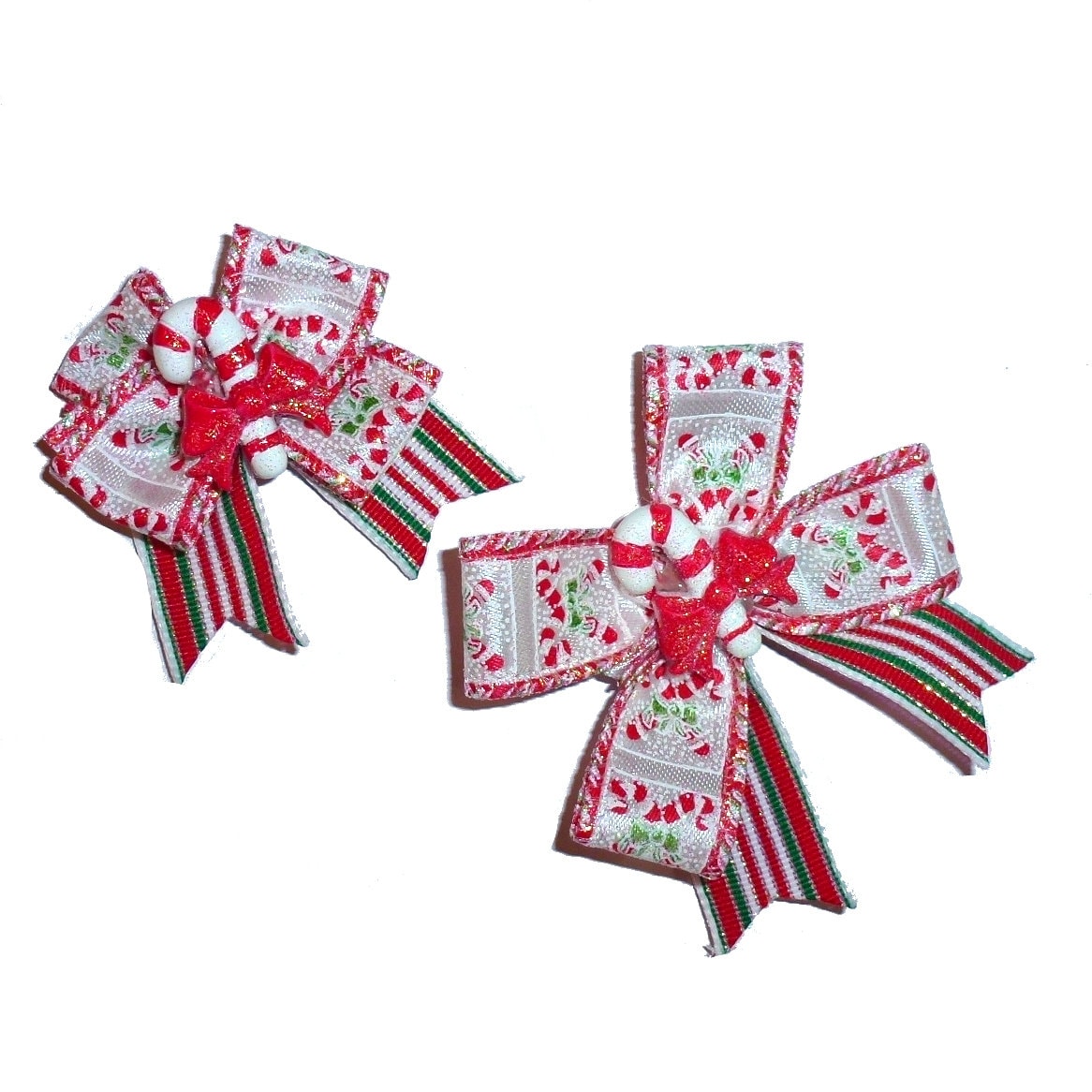 Christmas dog bow Glitter candy canes dog collar slide accessory hair bows barrettes or bands (dc11)