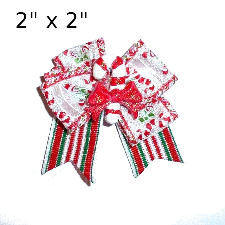 Christmas dog bow Glitter candy canes dog collar slide accessory hair bows barrettes or bands (dc11)