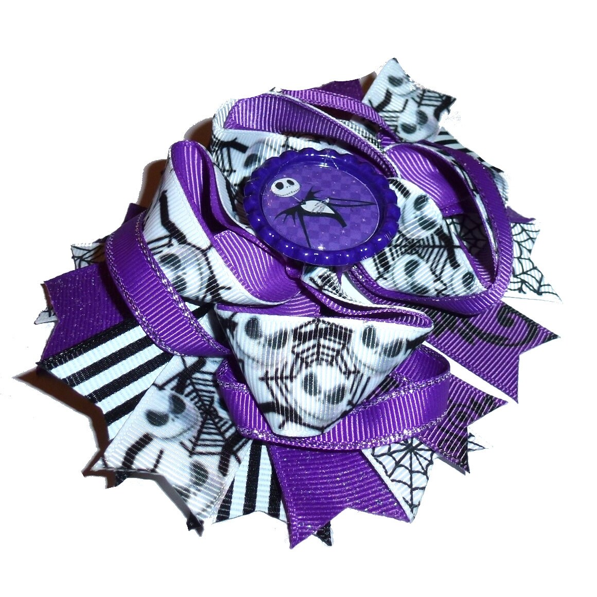 Puppy Bows ~ Dog collar slide bow Christmas nightmare skeleton purple black white jack accessory (DC12)