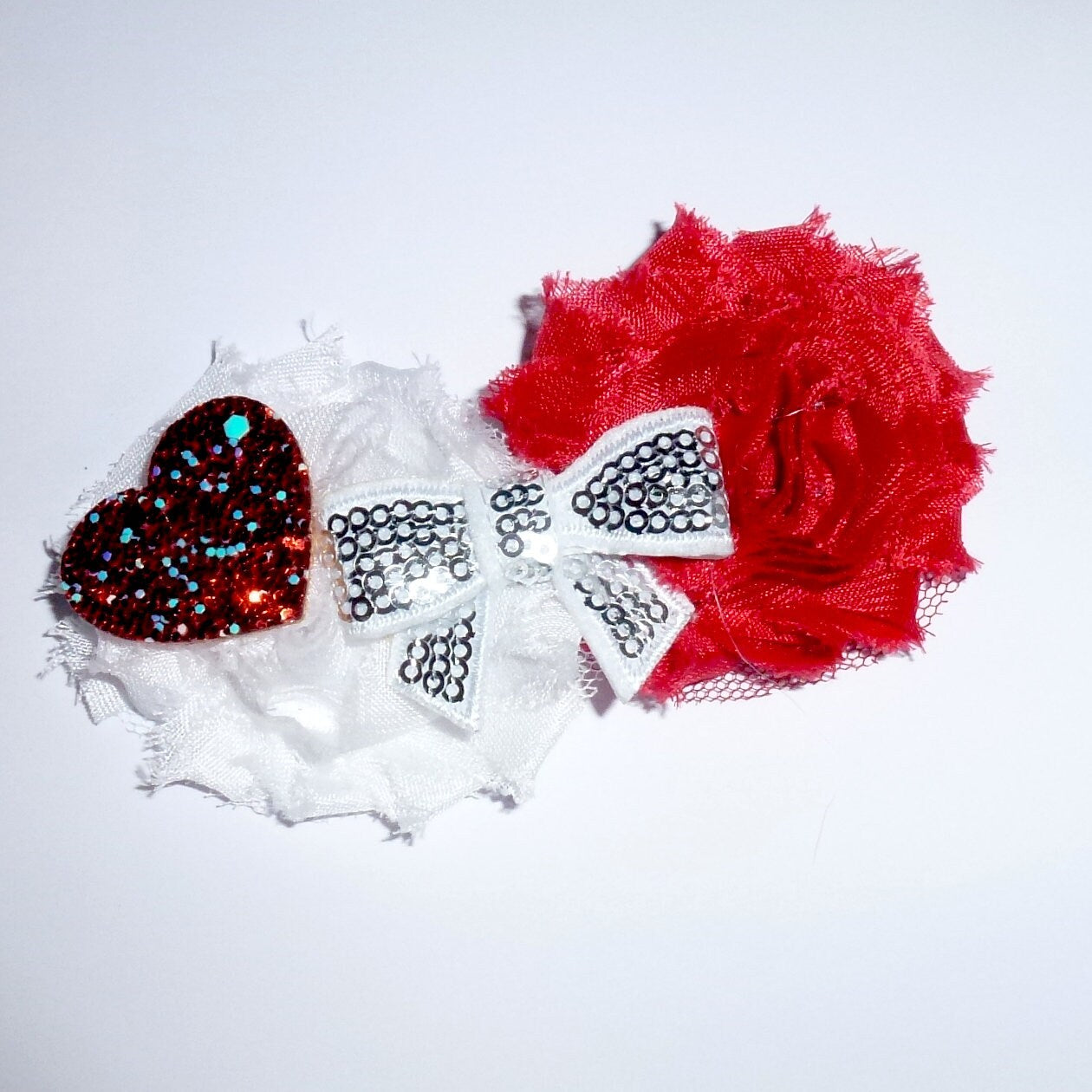 Puppy Bows ~ Shabby chic heart dog bow Valentine's day collar slide flower red white ~USA seller (DC5)