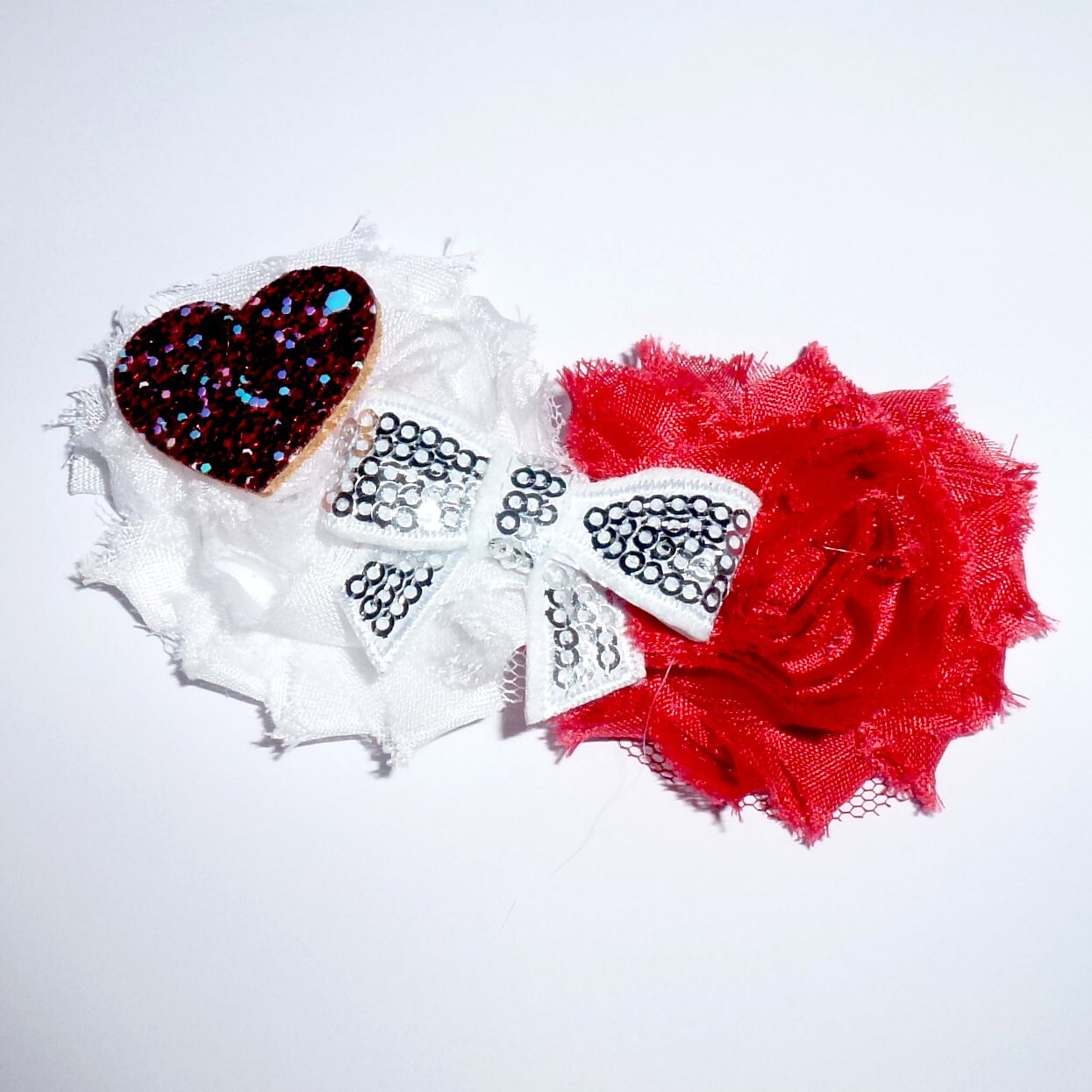 Puppy Bows ~ Shabby chic heart dog bow Valentine's day collar slide flower red white ~USA seller (DC5)