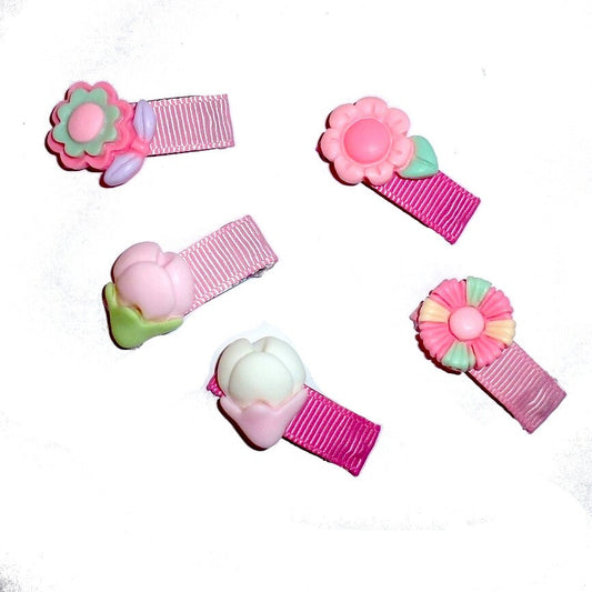 Puppy Bows ~  Snap clip pink flowers tulip flowers  barrette  clip pet hair bow (fb152L)