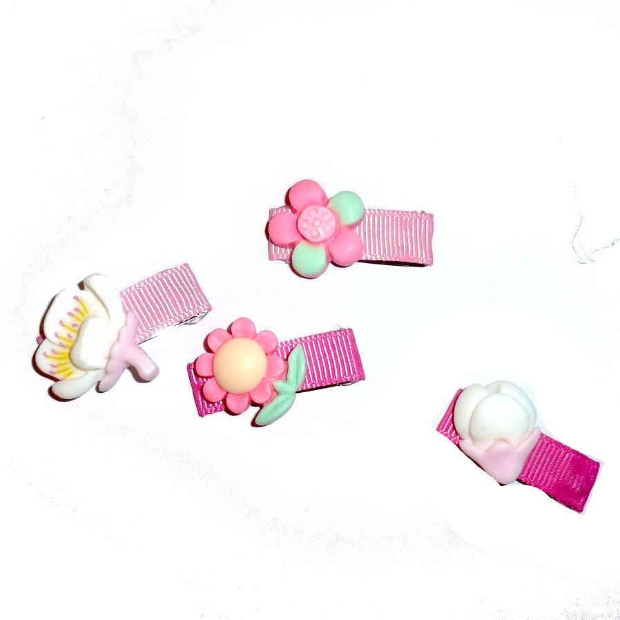 Puppy Bows ~ Snap clip pink flowers tulip flowers barrette clip pet hair bow (fb152K)