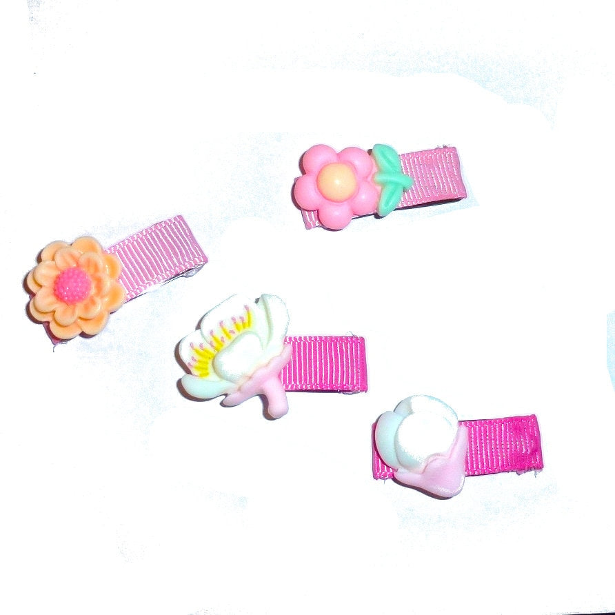 Puppy Bows ~ Snap clip pink flowers tulip flowers barrette clip pet hair bow (fb152J)