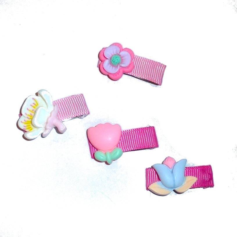 Puppy Bows ~ Snap clip pink flowers tulip flowers barrette clip pet hair bow (fb152J)