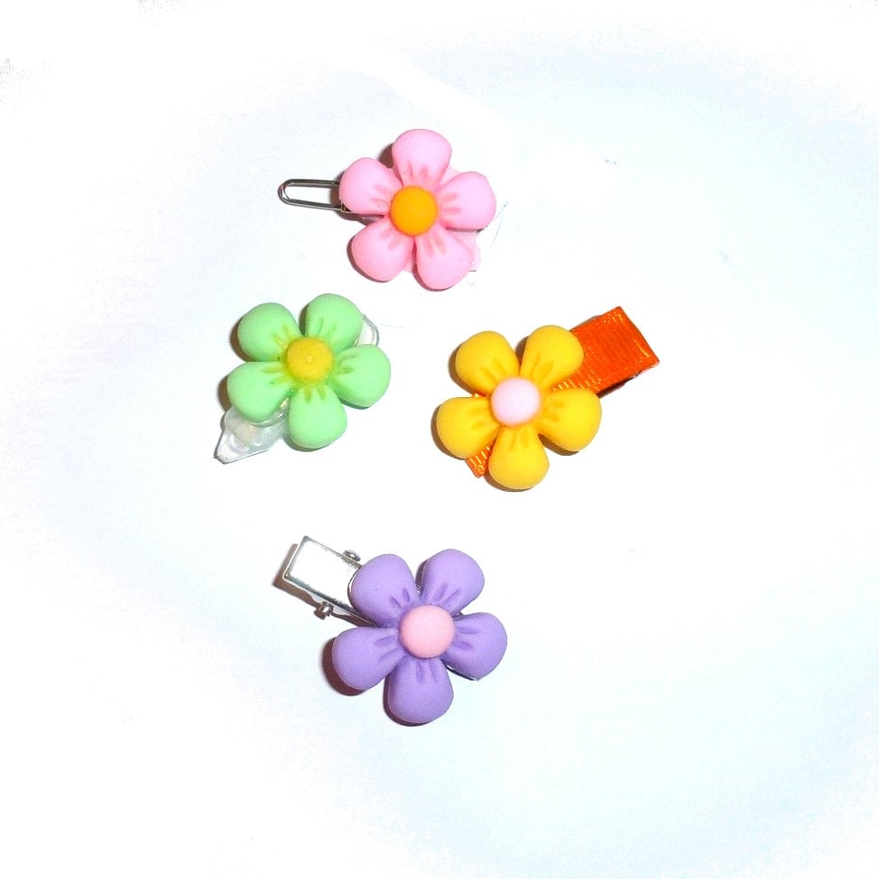 Puppy Bows ~ Brightly colored 5-petal puff daisy latex bands or barrette clip pet hair bow (fb434B)