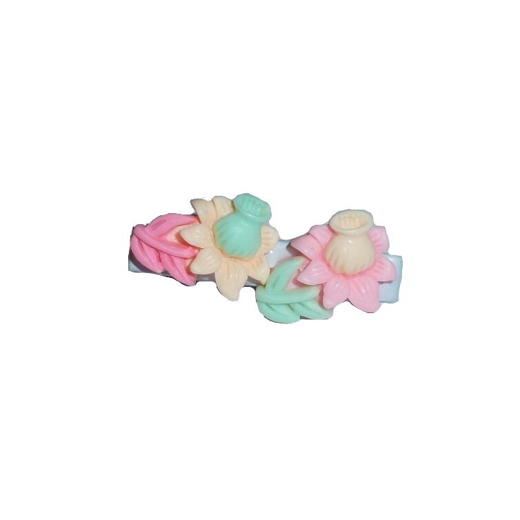 Puppy Bows ~ double daffodils flowers barrette clip pet hair bow (fb152g)