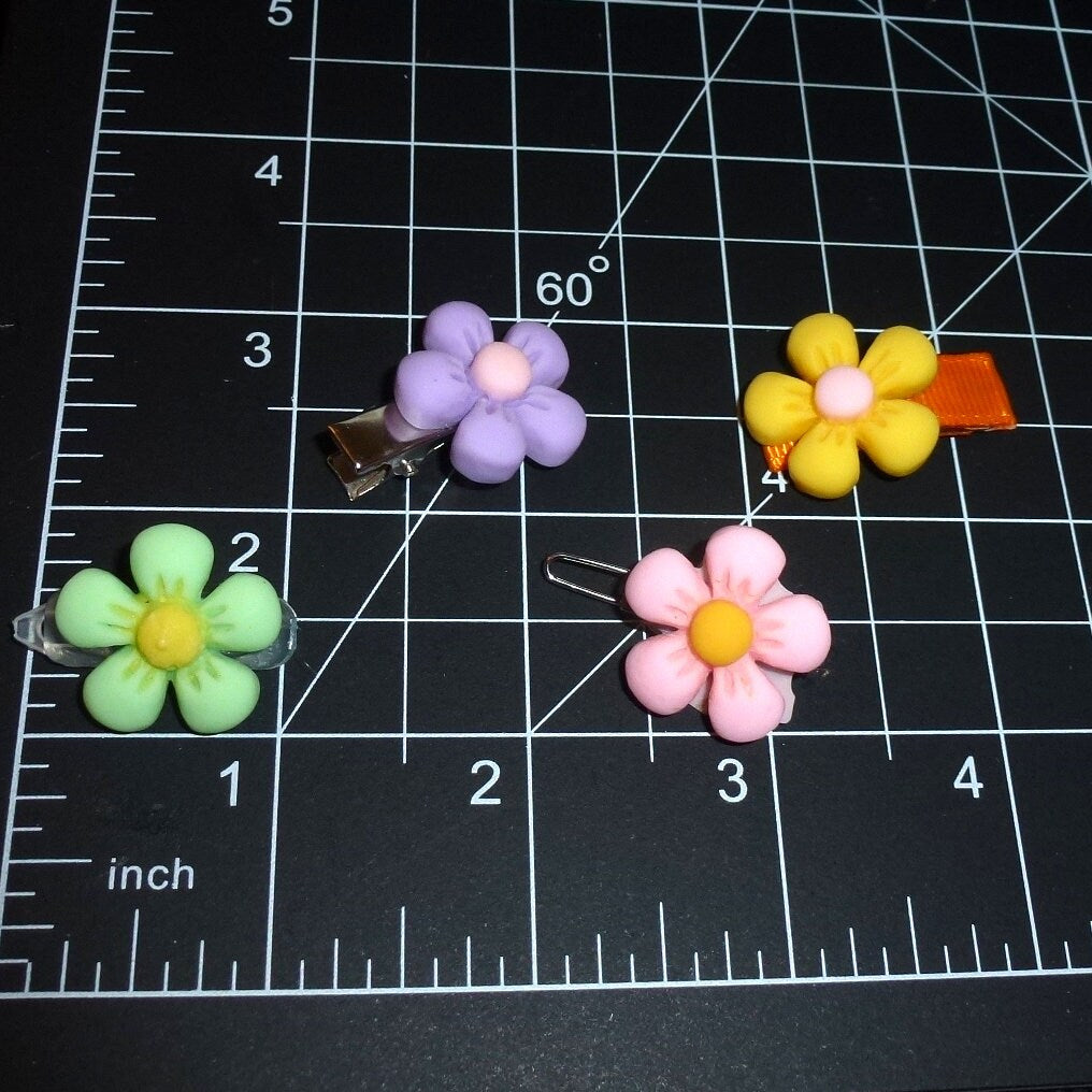 Puppy Bows ~ Brightly colored 5-petal puff daisy latex bands or barrette clip pet hair bow (fb434B)