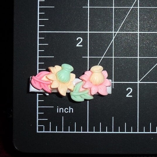 Puppy Bows ~ double daffodils flowers barrette clip pet hair bow (fb152g)