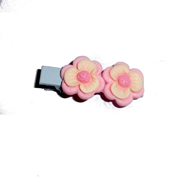 Puppy Bows ~ double pink columbine flowers barrette clip pet hair bow (fb152f)