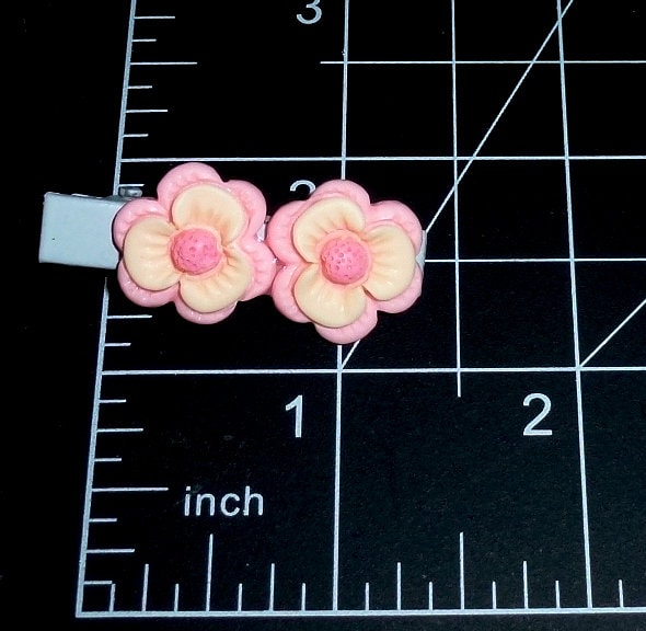 Puppy Bows ~ double pink columbine flowers barrette clip pet hair bow (fb152f)
