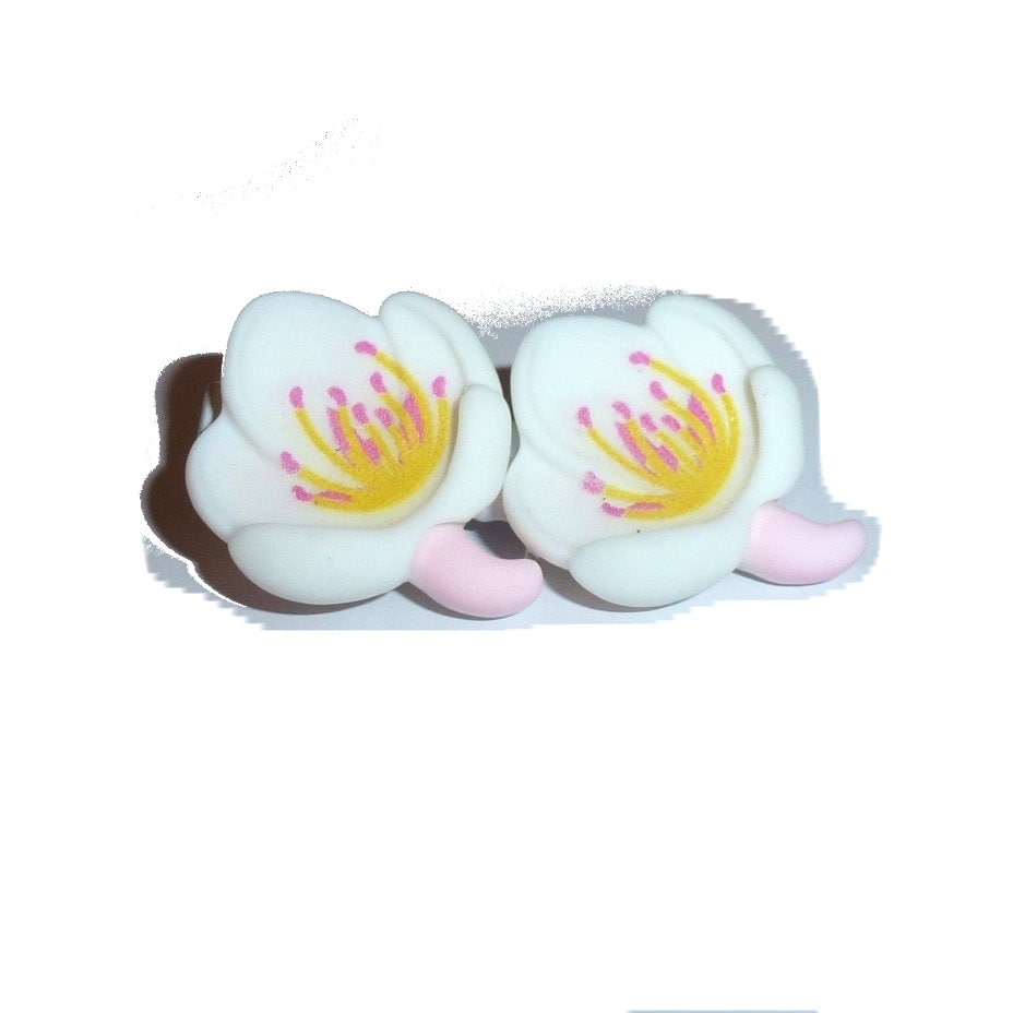 Puppy Bows ~ Japanese sakura flower white barrette clip pet hair bow (fb152b)