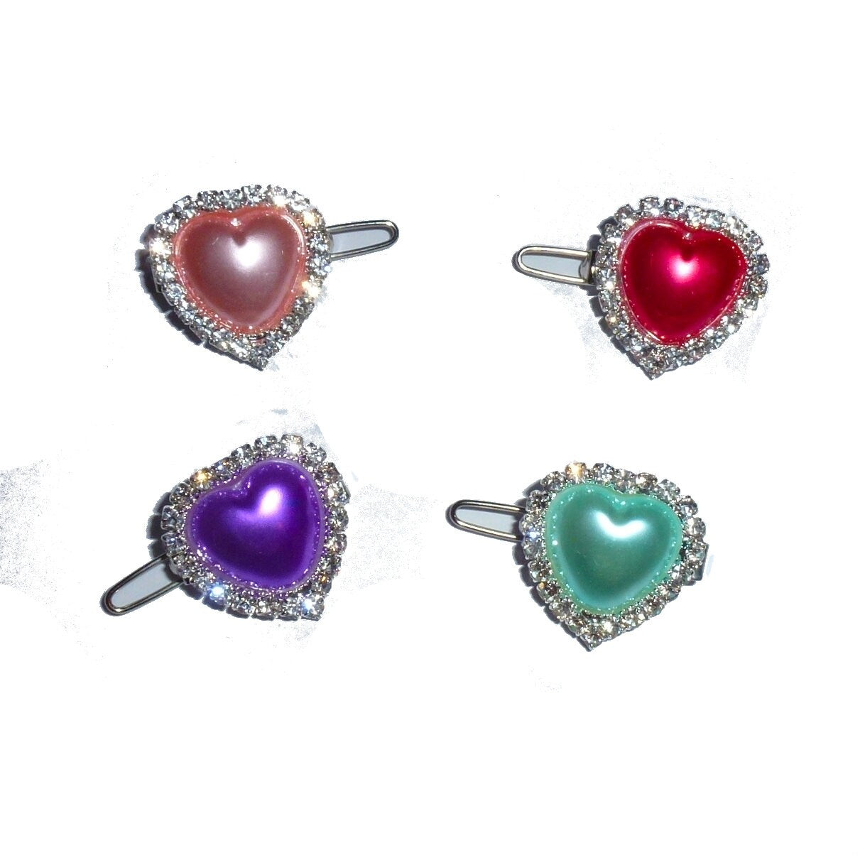 Puppy Bows ~ TINY 3/4" rhinestone pearl heart crystal crown dog bow pet hair clip topknot barrette 4 colors!! (rb81)