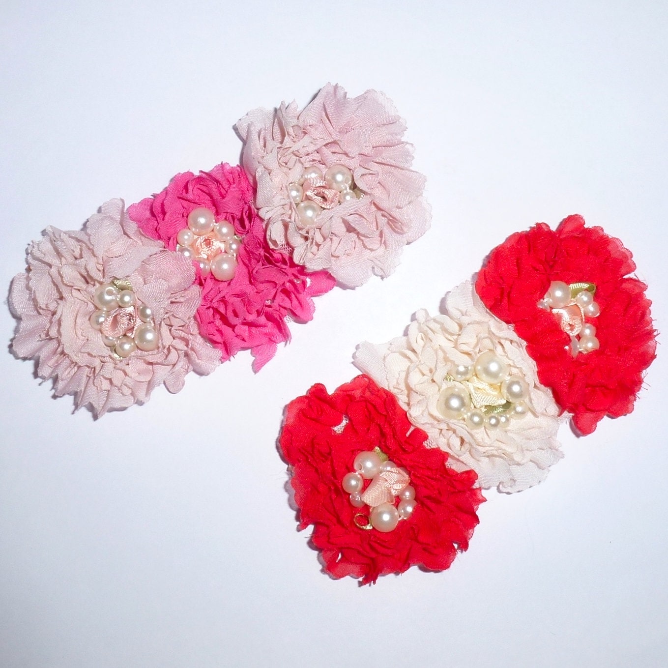 Puppy Bows ~ Dog collar slide bow large dog bow tie flower hair bows shabby chic carnations and pearls ~USA seller (DC3)