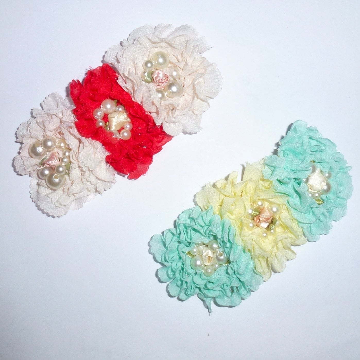 Puppy Bows ~ Dog collar slide bow large dog bow tie flower hair bows shabby chic carnations and pearls ~USA seller (DC3)