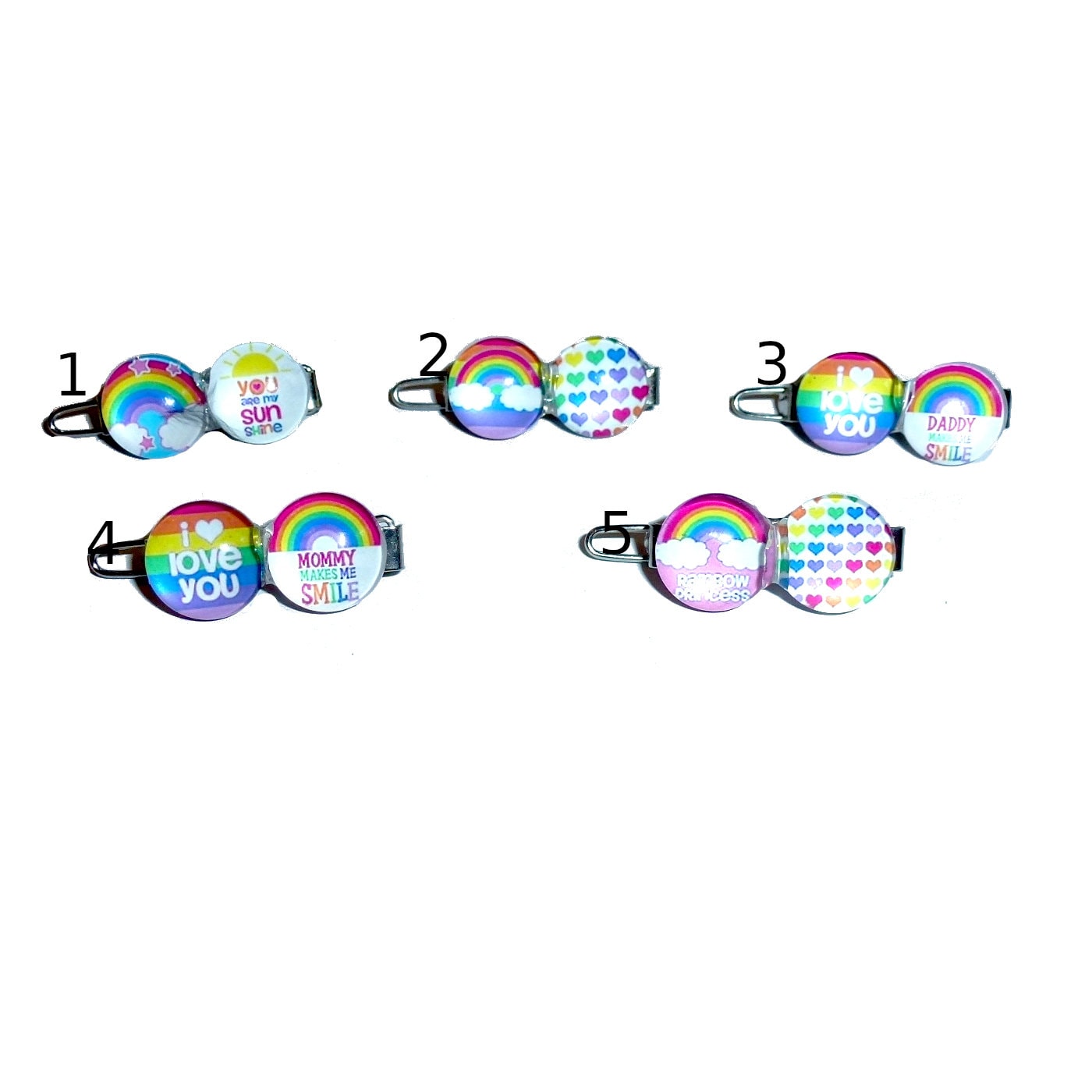 Puppy bows TINY 3/4" rainbow I love you Mommy Daddy pet hair barrette clip (fb90)