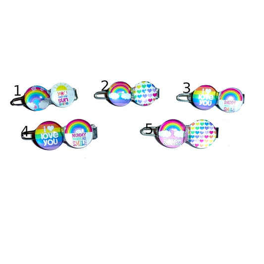 Puppy bows TINY 3/4"  rainbow I love you Mommy Daddy   pet hair barrette clip (fb90)
