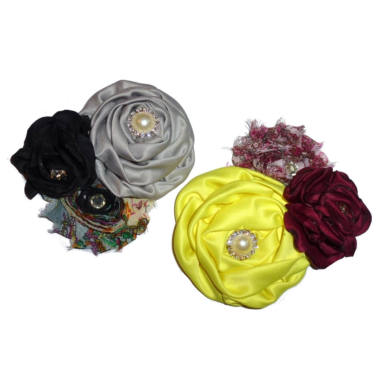 Puppy Bows ~ Dog collar slide bow large dog hair bows gray black yellow and rhinestones ~USA seller (fb1a)