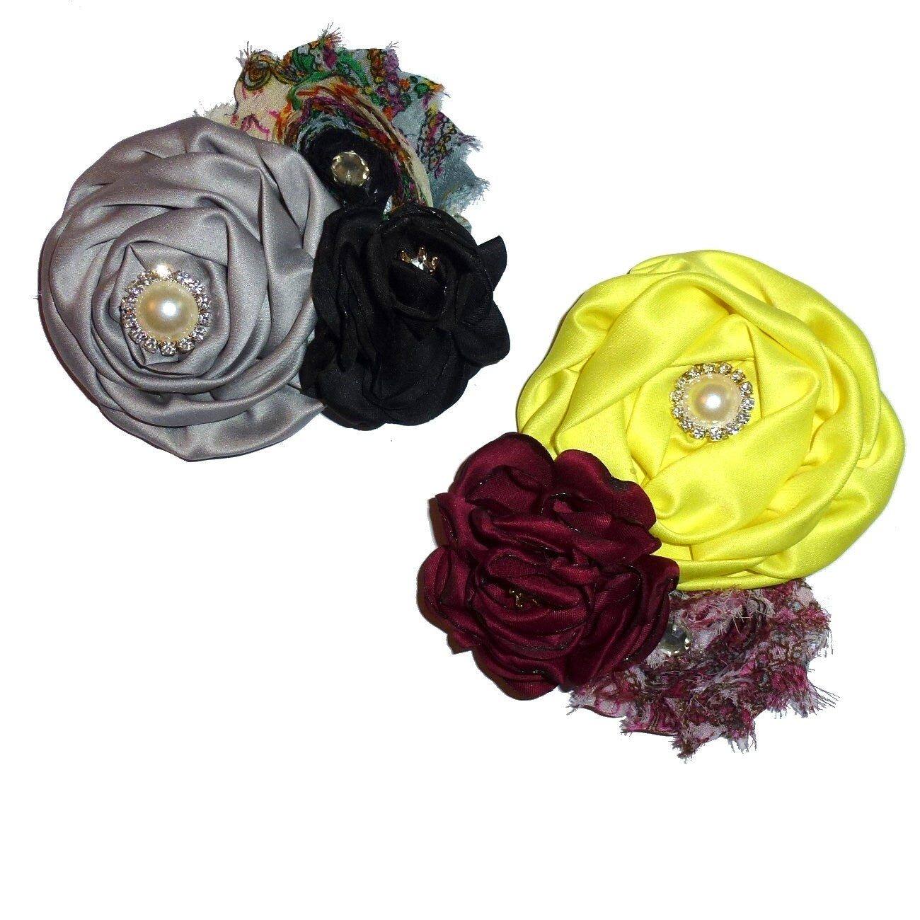Puppy Bows ~ Dog collar slide bow large dog hair bows gray black yellow and rhinestones ~USA seller (fb1a)