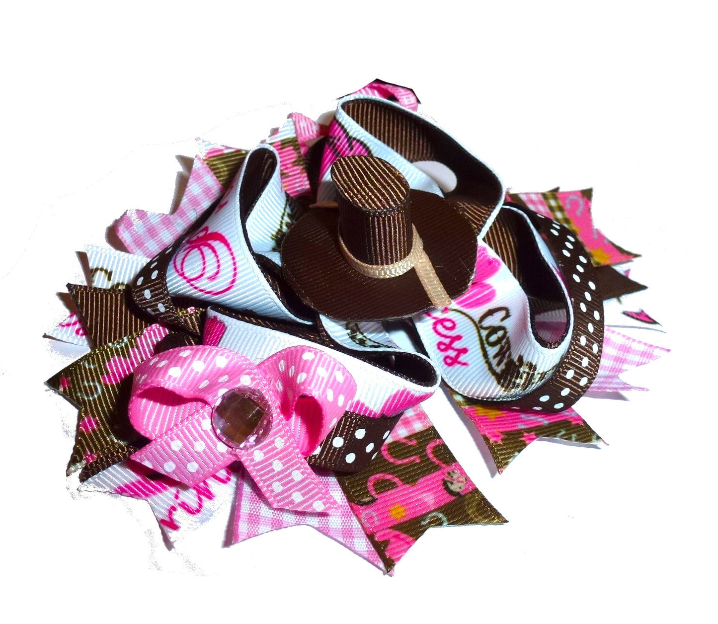 Puppy Bows ~ Dog collar slide bow COWGIRL PRINCESS pink brown accessory (DC35)