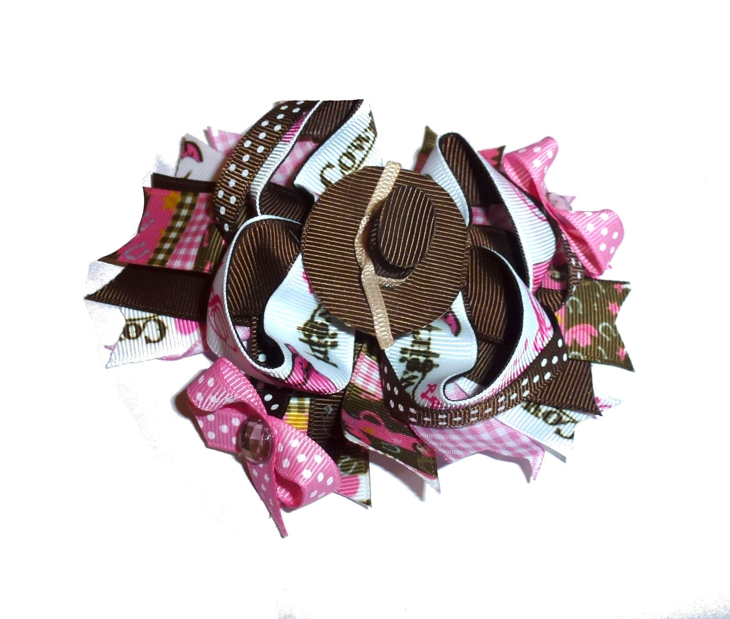 Puppy Bows ~ Dog collar slide bow COWGIRL PRINCESS pink brown accessory (DC35)