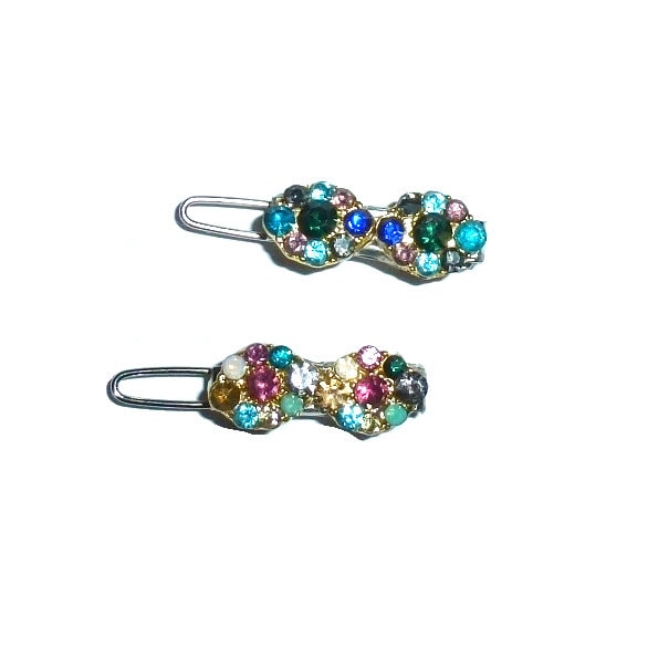 Tiny gemstone clusters crystal bar set rhinestone crown dog bow pet hair clip topknot barrette