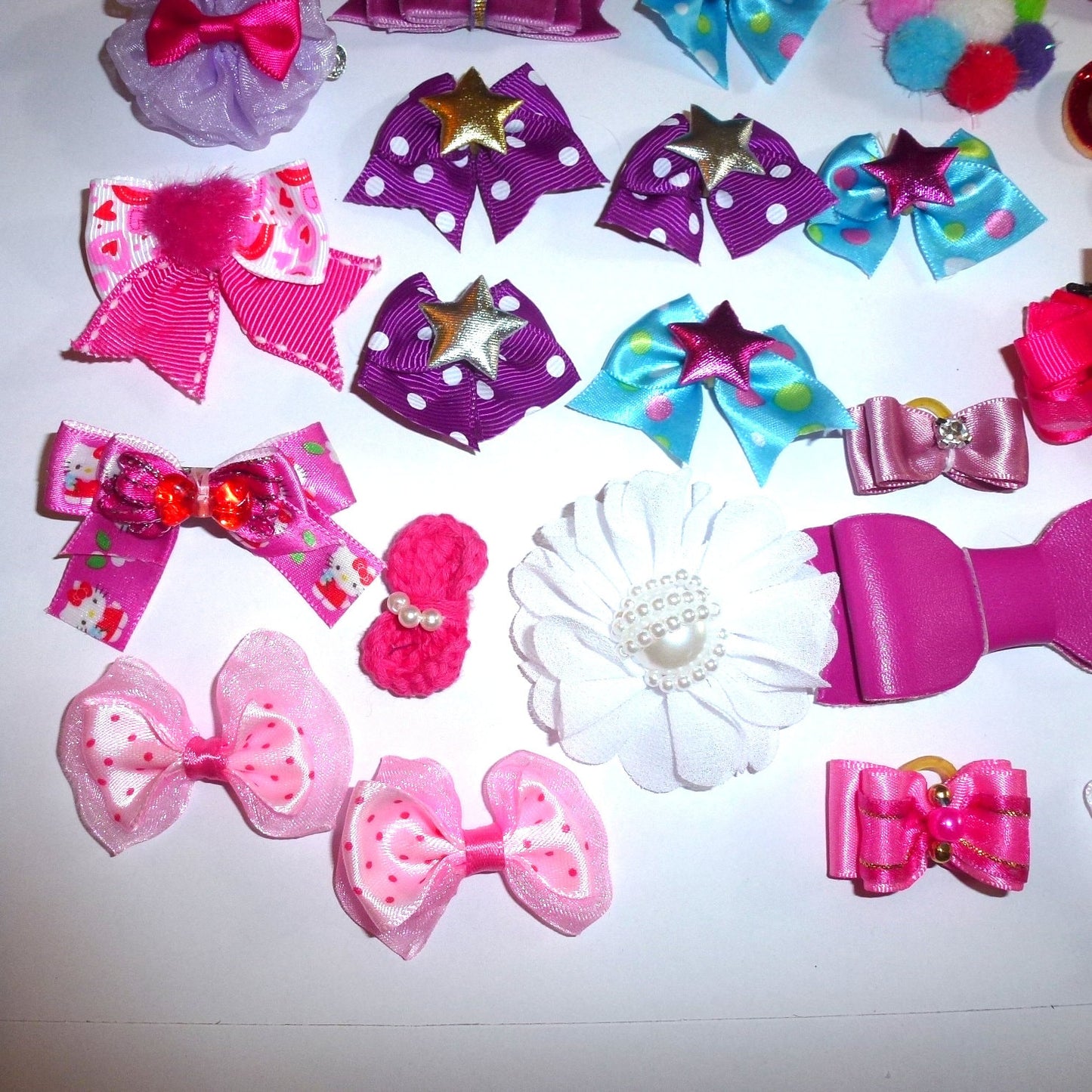 30 fancy bows pink dog grooming pet hair bows with latex band (fb170)