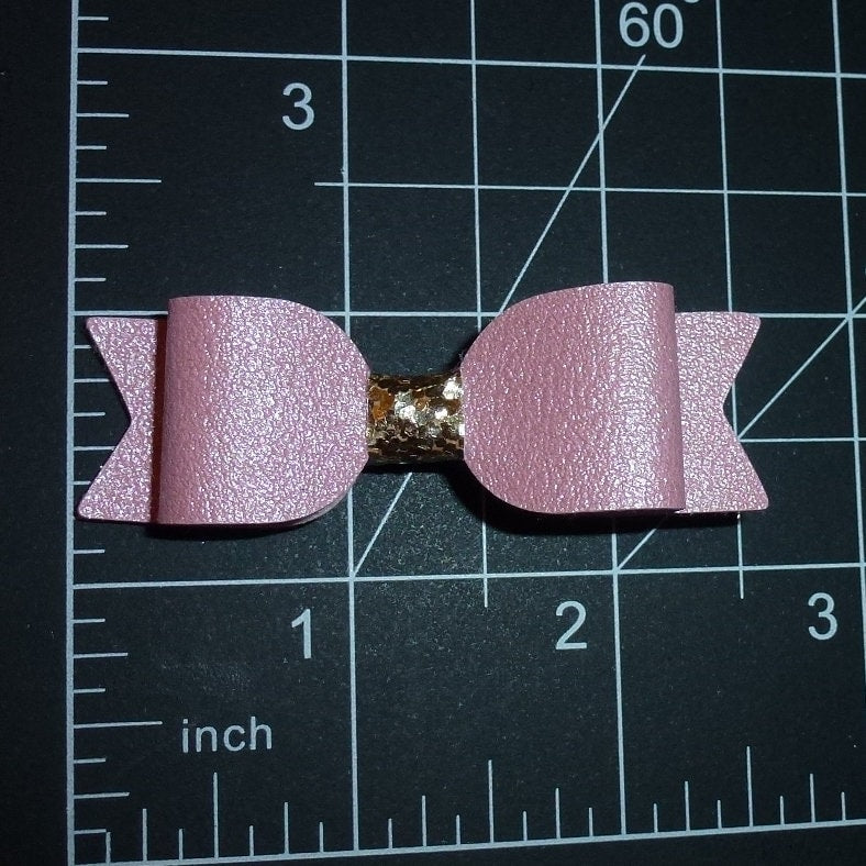 Fanciful small pink fuzzy velvet glitter bows dog barrette or bands pet hair bow - (br7A)