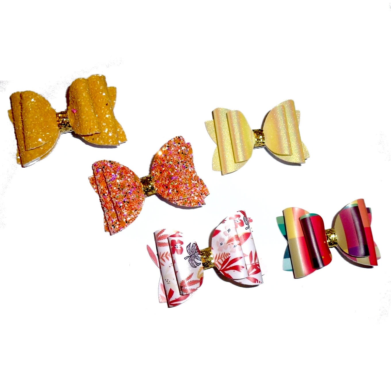Fanciful Autumn fall yellow orange glitter bows dog barrette or bands pet hair bow - (br1A)